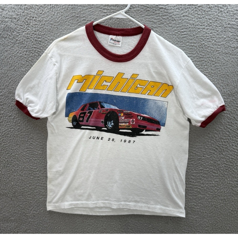 Vintage Stedman Shirt Adult Large White Ringer Stock Car Racing Grunge 80s Mens